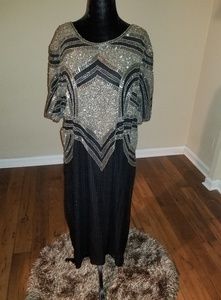 Vintage Beaded Black & Gold Dress